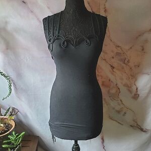 Vintage Peep Black Strappy Bodycon Dress